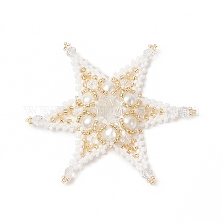 Handgefertigte Saatperlen mit Webmuster, mit backen gemalt perlmutt glasperlen runde perlen, Sterne Anhänger, weiß, 64x64x6 mm