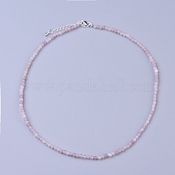 Natürlichen Rosenquarz Perlenketten, mit Messing Karabinerverschlüsse, facettierte runde Perlen, 16.5 Zoll ~ 16.7 Zoll (42~42.5 cm) x 3~3.5 mm