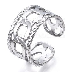 304 anello del polsino aperto a forma di catena di barbazzali in acciaio inossidabile, anello grosso cavo per le donne, colore acciaio inossidabile, misura degli stati uniti 7 3/4 (17.9mm)