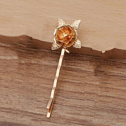 Iron Hair Bobby Pin Findings, with Flower Brass Findings, Light Gold, 55x2mm