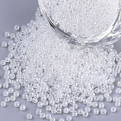 12/0 perle di semi di vetro imitazione giada, lustro, tondo, bianco, 2mm, Foro: 1 mm, circa 40000pcs/scatola