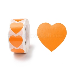 Papier coeur stickers, étiquettes adhésives rouleau autocollants, étiquette cadeau, pour enveloppes, fête, présente la décoration, orange foncé, 25x24x0.1mm, 500pcs / roll
