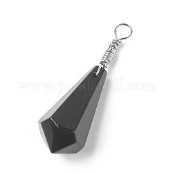 Naturale agata nera pendenti, con accessori di ottone, cono, platino, 44~46x14~15mm, Foro: 4 mm