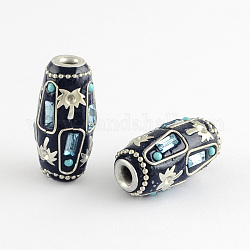 Oval Handmade Indonesia Beads, with Aluminum Cores, Platinum, Midnight Blue, 33x17mm, Hole: 4mm