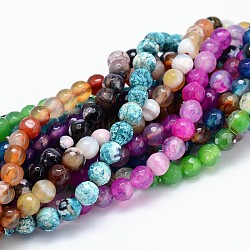 Dyed Natural Agate Faceted Round Beads Strands, Mixed Color, 4mm, Hole: 1mm, about 90~95pcs/strand, 14.5 inch