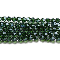 Transparent galvanisieren Glasperlen Stränge, Mit Perlglanz plattiert, facettiert, Doppelkegel, dunkelgrün, 3x2.5 mm, Bohrung: 0.7 mm, ca. 162~185 Stk. / Strang, 12.76~14.61 Zoll (32.4~37.1 cm)