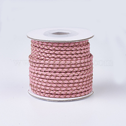 Cuerdas de cuero trenzado, redondo, rosa, 3 mm, aproximamente 10 yardas / rodillo