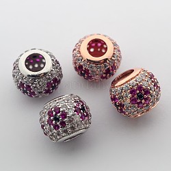 CZ Jewelry Brass Micro Pave Cubic Zirconia European Beads, Cadmium Free & Nickel Free & Lead Free, Large Hole Rondelle Beads, Mixed Color, 12x10mm, Hole: 4mm