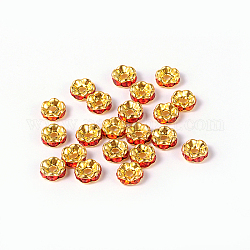 Perline distanziatori strass in ottone, grado a, rondelle, d'oro e nickel free, rosso, misura:circa6mm di diametro, 3 mm di spessore, Foro: 1 mm