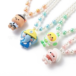 Collana con pendente in plastica animale dei cartoni animati con catene di perline di perle acriliche per bambini, colore misto, 17.72 pollice (45 cm)