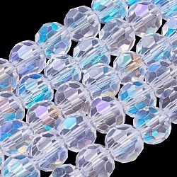 Abalorios de vidrio electroplate hebras, color de ab, facetas (32 facetas), redondo, claro ab, 8mm, agujero: 1 mm, aproximamente 70~72 pcs / cadena, 22.6 pulgada