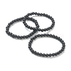 Bracelets extensibles de perles en verre, ronde, noir, perles: 6~6.5 mm, diamètre intérieur: 2-1/4 pouce (5.55 cm)