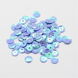 Perles de paillette en plastique, perles de paillettes semi-calottes, le trou central, lumière bleu ciel, 8x0.5mm, Trou: 1mm