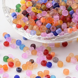 Abalorios de la semilla de cristal, colores esmerilado, redondo, color mezclado, 4mm, agujero: 1~1.5 mm, aproximamente 4500 unidades / libra