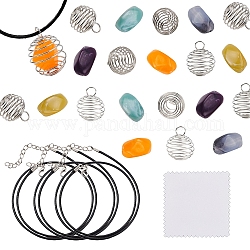 DIY Necklace Making Kits, Including 3Pcs Waxed Cord Necklace Making, 10Pcs Round Iron Wire Pendants, 10Pcs Imitation Gemstone Acrylic Beads, Silver Polishing Cloth, Mixed Color, Pendants: 25~26x20mm, Hole: 5~6mm