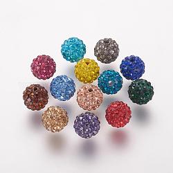 Abalorios de Diamante de imitación de arcilla polímero, Grado A, redondo, Pave bolas de discoteca, color mezclado, 8x7.5mm, agujero: 1 mm