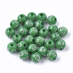 Beschichtung Acryl-Perlen, Silber Metall umschlungen, Runde mit Quer, grün, 8 mm, Bohrung: 2 mm, ca. 1800 Stk. / 500 g