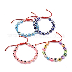 Plat rond avec bracelet perlé mauvais œil, bracelet réglable pour fille femme, couleur mixte, rouge, diamètre intérieur: 1-7/8~9 pouce (4.9~7.5 cm)