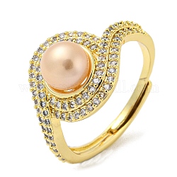 Verstellbarer Ring aus Naturmuschel, Messing-Fingerring, echtes 14k vergoldet, uns Größe 7 3/4 (17.9mm)