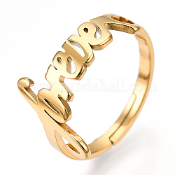 Chapado en iones (ip) 304 corazón de acero inoxidable con palabra para siempre anillo ajustable, anillo de banda ancha para el día de san valentín, real 18k chapado en oro, nosotros tamaño 6 1/2 (16.9 mm)