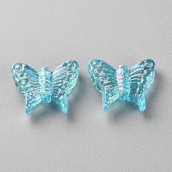 Perles en acrylique transparente, ab placage de couleur, papillon, bleu profond du ciel, 12.5x15x4.5mm, Trou: 1.2mm