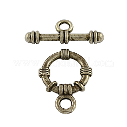 Tibetan Style Alloy Toggle Clasps, Lead Free, Antique Silver, Ring: 21x16x4mm, Hole: 3mm, Bar: 24x9x4mm, Hole: 3mm, about 390sets/1000g