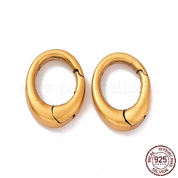 925 anello a molla in argento sterling, ovale, oro antico, 12.5x9.5x3mm, diametro interno: 8x6mm