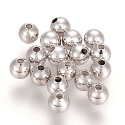 Perles séparateurs en laiton, ronde, sans nickel, Platine plaqué réel, 4mm, Trou: 1.2mm