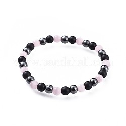 Bracciali elasticizzati cat eye, con perle di agata nera naturale (tinte) e perle di ematite sintetica non magnetiche, perla rosa, 2-1/4 pollice (5.7 cm)