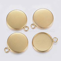 304 Stainless Steel Pendant Cabochon Settings, Plain Edge Bezel Cups, Flat Round, Golden, 23.5x20x2mm, Hole: 2.5mm, Tray: 18mm
