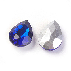 Diamante de imitación de cristal en punta, espalda plateada, facetados, lágrima, azul real, 14x10x5mm