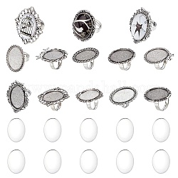 Kit para hacer anillos de dedo de cúpula en blanco diy de sunnyclue, Incluye ajustes de anillo de aleación ajustables con lazo, búho, flor y pájaro., Cabuchones de cristal, plata antigua, 20 unidades / bolsa