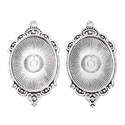 Tibetan Style Alloy Pendant Cabochon Settings, Cadmium Free & Lead Free, Oval, Antique Silver, Tray: 40x30mm, 65x37x2.5mm, Hole: 2.5mm, about 99pcs/1000g