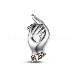 Tinysand rhodiniertes 925 Sterlingsilber hält die Hände, europäische Perlen, mit Strass, Großloch perlen, Platin Farbe, 16.14x7.01x8.67 mm, Bohrung: 4.23 mm
