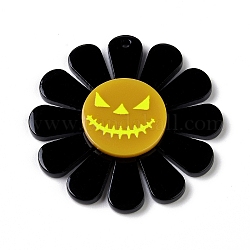 Gedruckt Acryl Anhänger, für Halloween, Sonnenblume mit Kürbis-Charme, Schwarz, 39.5x4.5 mm, Bohrung: 1.6 mm