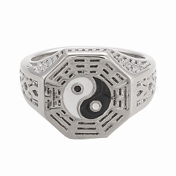Anelli da dito da uomo in acciaio al titanio, anelli yin yang, con smalto, pettegolezzo, argento antico, formato 11, diametro interno: 21.3mm, superficie dell'anello: 15x15mm