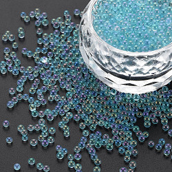 DIY 3 d Nagelkunstdekoration Miniglasperlen, Kaviar winzigen Nagel-Perlen, ab Farbe plattiert, Runde, Himmelblau, 2 mm, ca. 450 g / Beutel