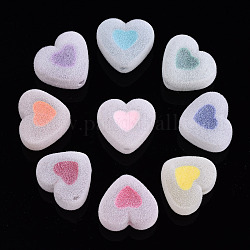 Branelli acrilici Flocky, perline in perline, cuore, colore misto, 16x18x11mm, Foro: 2 mm
