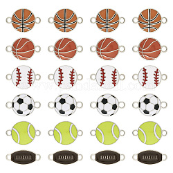 Pandahall 30 pièces 6 styles breloques de connecteur en alliage d'émail, liens avec des ballons de sport, platine, formes mixtes, 21~23x10~16x2.5mm, Trou: 2mm, 5 pièces / style