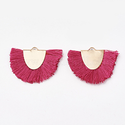 Décorations de pendentif pompon en polyester, avec les accessoires en laiton, demi-cercle, or clair, support violet rouge, 25~27x32~35x3mm, Trou: 3x1.5mm