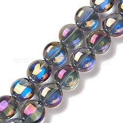 Brins de perles de verre de galvanoplastie transparentes, arc-en-ciel plaqué, plat rond, violet, 12x8mm, Trou: 1.2mm, Environ 50 pcs/chapelet, 24.41'' (62 cm)