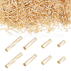 PH PandaHall 1600Pcs 4 Sizes Glass Bugle Beads, Golden Long Tube Seed Bead 5/6/9/12x2mm Loose Spacer Bead with 0.5mm Round Hole for Earring Bracelet Neckalce Jewelry DIY Craft Making Dress Decor