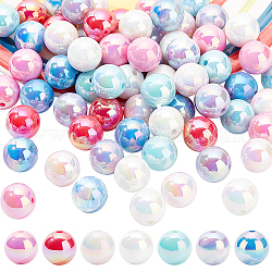 Pandahall elite 70pcs 7 styles placage uv perles acryliques opaques, ronde, couleur mixte, 15~15.5x15.5~16mm, Trou: 2.7~2.8mm