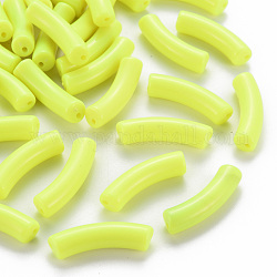 Perles acryliques opaques, tube incurvé, jaune vert, 32x9.5x8mm, Trou: 1.8mm