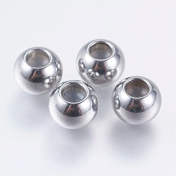 Perles en 304 acier inoxydable, ronde, avec du caoutchouc, perles de butoir, couleur inoxydable, 8x6mm, trou: 3.5 mm, trou en caoutchouc: 2.5 mm