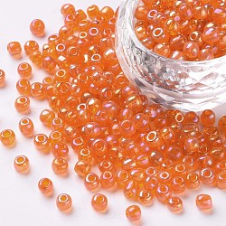 6/0 perles de rocaille rondes en verre, couleurs transparentes arc, trou rond, rouge-orange, 6/0, 4mm, Trou: 1.5mm, environ 500 pcs/50 g, 50 g / sac, 18 sacs/2 livres