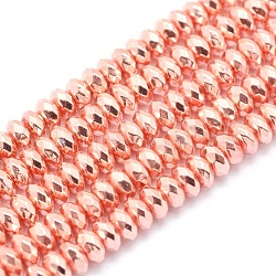Electroplate Non-magnetic Synthetic Hematite Beads Strands, Grade AA, Long-Lasting Plated, Faceted, Rondelle, Rose Gold Plated, 3x2mm, Hole: 0.8mm, about 182pcs/strand, 15.7 inch(40cm)
