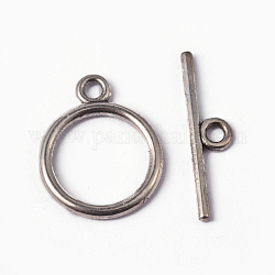 Fermoirs T de style tibétain , sans plomb et sans cadmium et sans nickel, anneau, argent antique, taille: anneau: environ 15 mm de diamètre, épaisseur de 2mm, Trou: 2mm, bar: 21 mm de long, Trou: 2mm