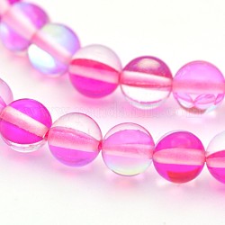 Runde synthetische Mondstein Perlen Stränge, holographische Perlen, gefärbt, Magenta, 8 mm, Bohrung: 1 mm, ca. 45~47 Stk. / Strang, 14~15 Zoll