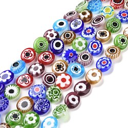 Hilos de perlas de murano de vidrio millefiori hecho a mano, oval, colorido, 12x10x3.5mm, agujero: 1 mm, aproximamente 32 pcs / cadena, 13.58'' (34.5 cm)